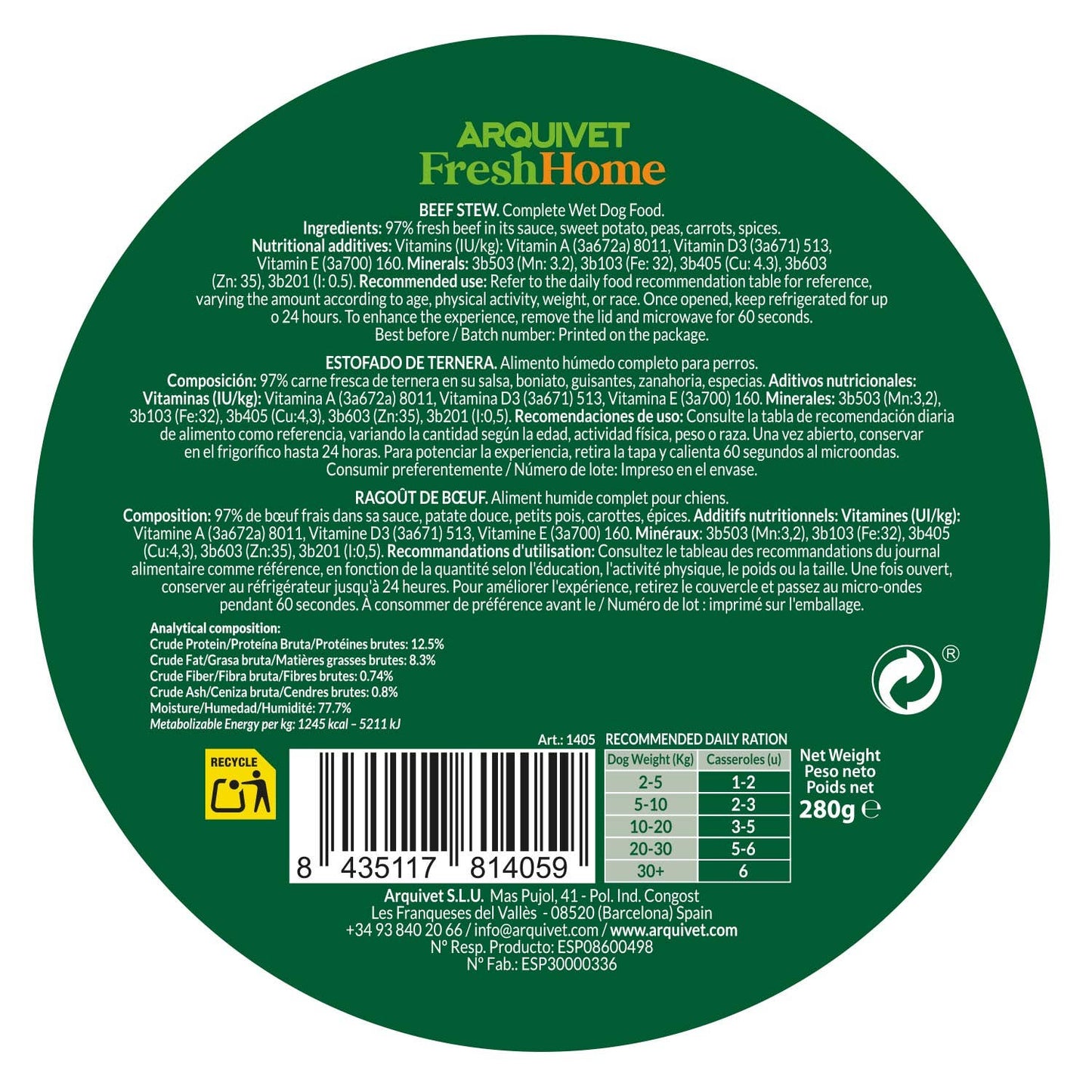 Arquivet Fresh Home Beef Stew [280g]